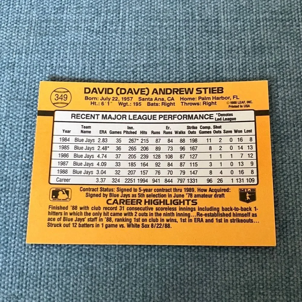 1989 Donruss Toronto Blue Jays Baseball Card Trading Card